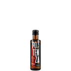 Garrafa de vidro escuro com rótulo moderno em preto e detalhes vermelhos do Azeite Potenza Blend Intenso.