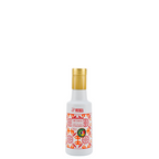 Garrafa branca de 250ml com tampa dourada e rótulo estampado com mosaicos em tons de vermelho e laranja do Azeite Potenza Reserva Especial Intenso.