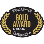 Selo preto e dourado indicando o cobiçado prêmio Gold Award no concurso mundial NYIOOC para o Azeite Potenza Blend Frutado.